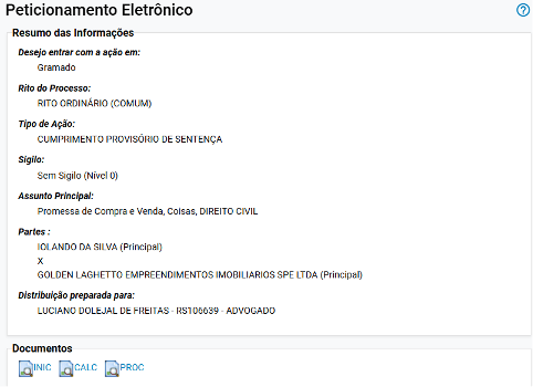 Revisar informações e confirmar ajuizamento
